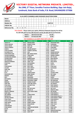 VICTORY DIGITAL NETWORK PRIVATE. LIMITED., No.1946, 2Nd Floor, Sonalika Tractors Building, Opp: Jain Bajaj, Landmark, State Bank of India, P.B