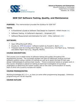 SSW 567 Software Testing, Quality, and Maintenance