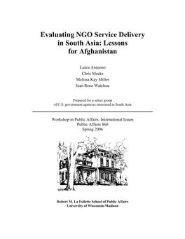 Evaluating NGO Service Delivery in South Asia: Lessons for Afghanistan