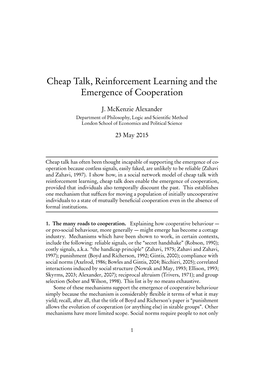 Cheap Talk, Reinforcement Learning and the Emergence of Cooperation