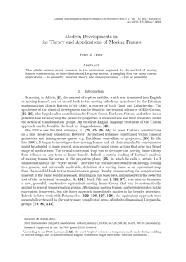 Modern Developments in the Theory and Applications of Moving Frames