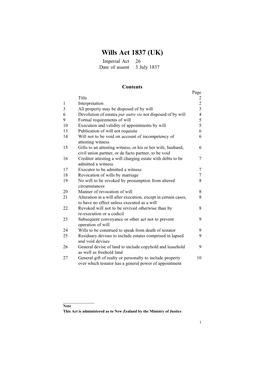 Wills Act 1837 (UK) Imperial Act 26 Date of Assent 3 July 1837