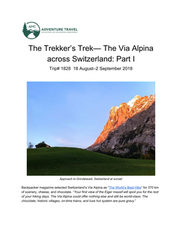 The Via Alpina Across Switzerland: Part I Trip# 1828 18 August–2 September 2018