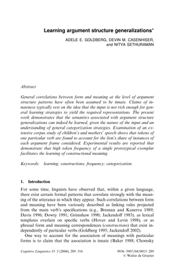 Learning Argument Structure Generalizations*