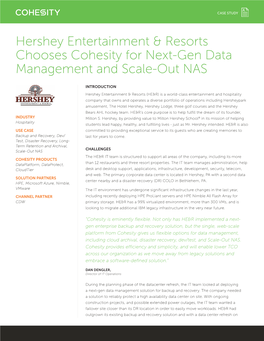 Hershey Entertainment & Resorts Chooses Cohesity for Next-Gen Data Management and Scale-Out