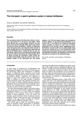 The Micropyle: a Sperm Guidance System in Teleost Fertilization