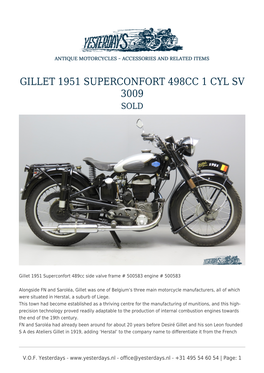 Gillet 1951 Superconfort 498Cc 1 Cyl Sv 3009 Sold