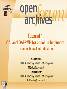 OAI-PMH for Absolute Beginners a Non-Technical Introduction