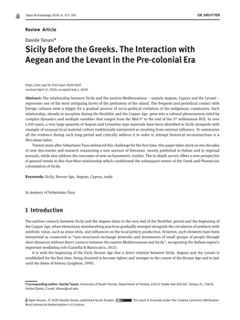 Sicily Before the Greeks. the Interaction with Aegean and the Levant in the Pre-Colonial Era