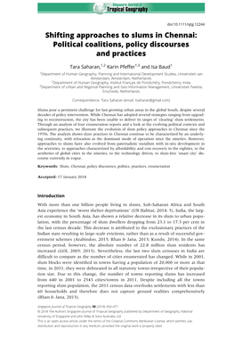 Shifting Approaches to Slums in Chennai: Political Coalitions, Policy Discourses and Practices