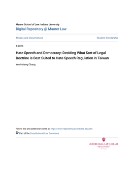 Deciding What Sort of Legal Doctrine Is Best Suited to Hate Speech Regulation in Taiwan