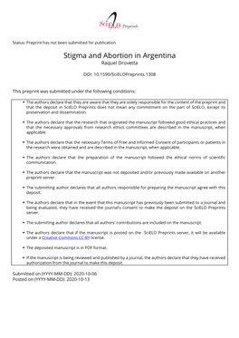 Stigma and Abortion in Argentina Raquel Drovetta