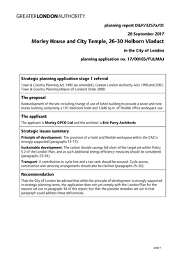 Morley House and City Temple, 26-30 Holborn Viaduct in the City of London Planning Application No