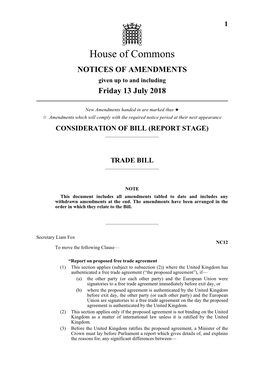 Notices of Amendments As at 13 July 2018