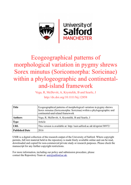 Ecogeographical Patterns of Morphological Variation in Pygmy