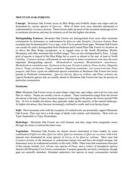 Mountain Oak Forests Occur on Blue Ridge and Foothills Slopes and Ridges and Are Dominated by Various Species of Quercus