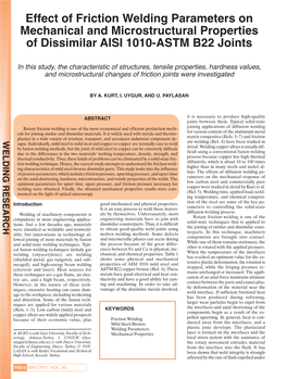 Effect of Friction Welding Parameters on Mechanical and Microstructural Properties of Dissimilar AISI 1010-ASTM B22 Joints