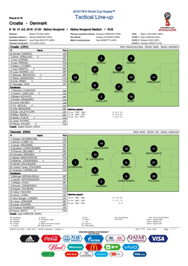 Tactical Line-Up Croatia - Denmark # 52 01 JUL 2018 21:00 Nizhny Novgorod / Nizhny Novgorod Stadium / RUS