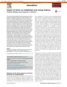 Impact of Stress on Metabolism and Energy Balance