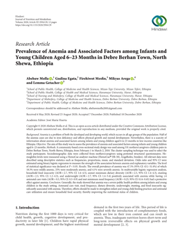 Prevalence of Anemia and Associated Factors Among Infants and Young Children Aged 6–23 Months in Debre Berhan Town, North Shewa, Ethiopia