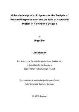 Molecularly Imprinted Polymers for the Analysis of Protein Phosphorylation and the Role of Htra2/Omi Protein in Parkinson's Disease