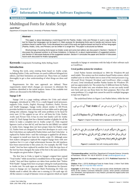 Multilingual Fonts for Arabic Script Jamil Khan* Department of Computer Science, University of Peshawar, Pakistan