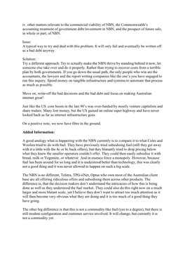 Iv. Other Matters Relevant to the Commercial Viability of NBN, the Commonwealth's Accounting Treatment of Government Debt/Inve