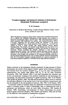 And Latamoxef Resistance in Pmactamase- Derepressed Pseudomonas Aeruginosa