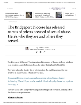 The Bridgeport Diocese Has Released Names of Priests Accused of Sexual Abuse