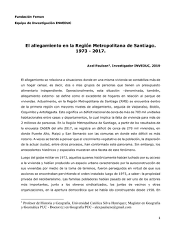 El Allegamiento En La Región Metropolitana De Santiago. 1973 - 2017