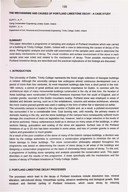 THE MECHANISMS and CAUSES of PORTLAND LIMESTONE DECAY -A CASE STUDY DUFFY, A. P. SUMMARY This Paper Describes a Programme Of