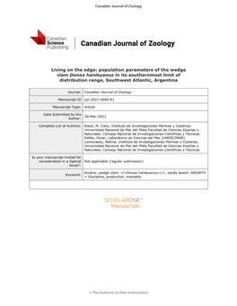 Population Parameters of the Wedge Clam Donax Hanleyanus in Its Southernmost Limit of Distribution Range, Southwest Atlantic, Argentina