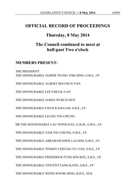 OFFICIAL RECORD of PROCEEDINGS Thursday, 8 May