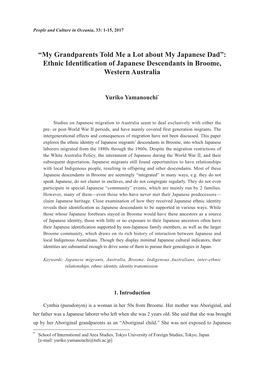 Ethnic Identification of Japanese Descendants in Broome, Western Aust