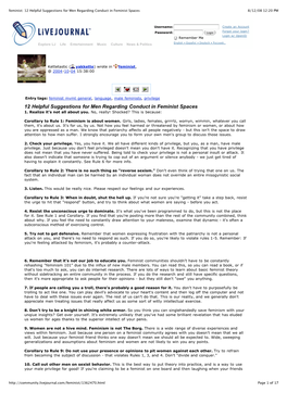 Feminist: 12 Helpful Suggestions for Men Regarding Conduct in Feminist Spaces 8/12/08 12:20 PM