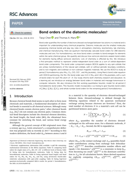 Bond Orders of the Diatomic Molecules†