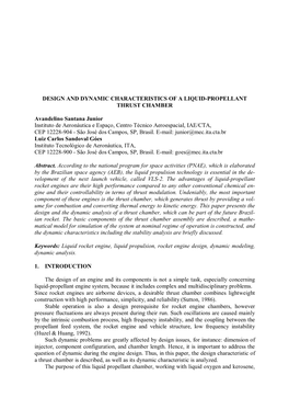 Design and Dynamic Characteristics of a Liquid-Propellant Thrust Chamber