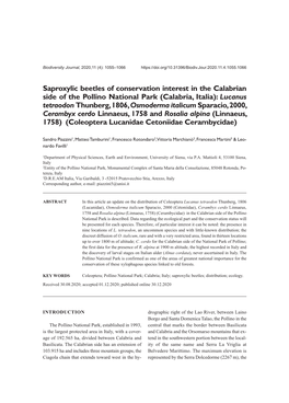 Saproxylic Beetles of Conservation Interest in the Calabrian Side of the Pollino National Park