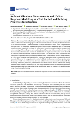 Ambient Vibrations Measurements and 1D Site Response Modelling As a Tool for Soil and Building Properties Investigation