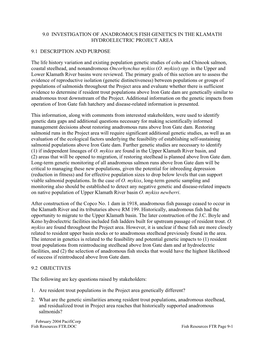 9.0 Investigation of Anadromous Fish Genetics in the Klamath Hydroelectric Project Area