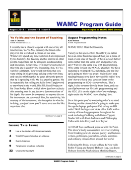 WAMC Program Guide August 2013 - Volume 19 Issue 8 Big Changes to WAMC HD2 Lineup