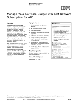 Manage Your Software Budget with IBM Software Subscription for AIX