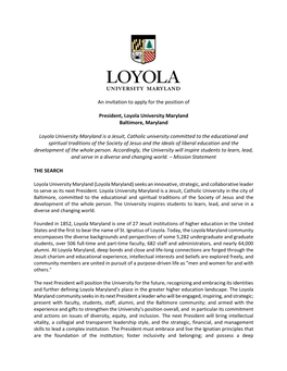 An Invitation to Apply for the Position of President, Loyola University