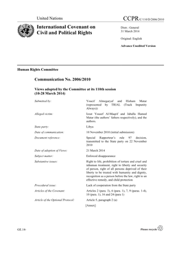 International Covenant on Civil and Political Rights (110Th Session)