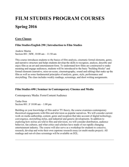 FILM STUDIES PROGRAM COURSES Spring 2016