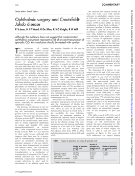 Ophthalmic Surgery and Creutzfeldt- Jakob Disease