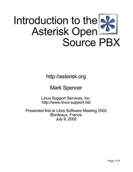 Introduction to the Asterisk Open Source PBX