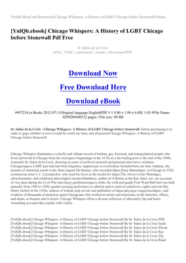 Chicago Whispers: a History of LGBT Chicago Before Stonewall Online