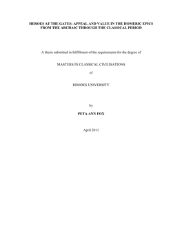 Appeal and Value in the Homeric Epics from the Archaic Through the Classical Period