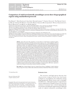 Comparison of Rainforest Butterfly Assemblages Across Three Biogeographical Regions Using Standardized Protocols